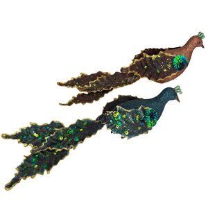 11" Shimmering Peacock Christmas Ornaments - Set of 2